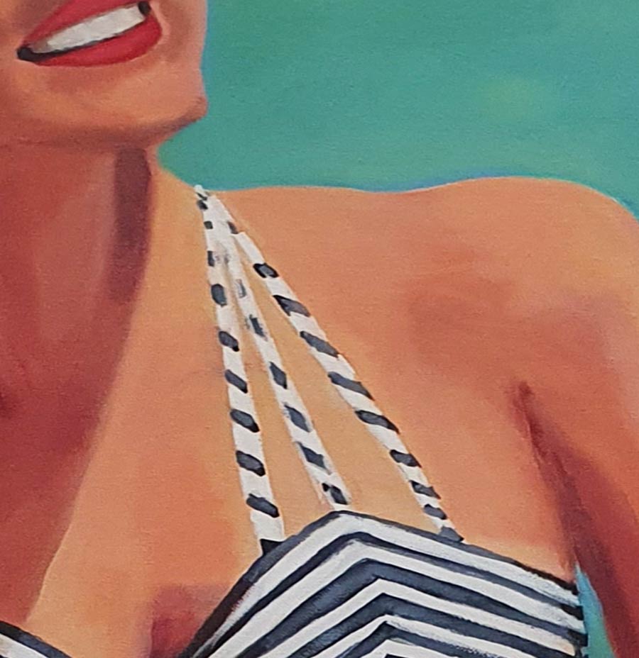 A Glenda Borchard painting of a woman sunbathing