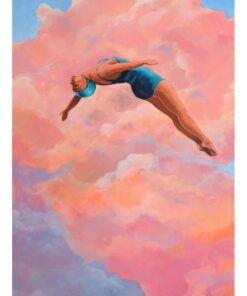 High resolution print of Glenda Borchard's painting of a graceful diver with a retro vibe