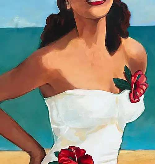High resolution print of Glenda Borchard's painting of an elegant women an elegant woman in a white swimsuit